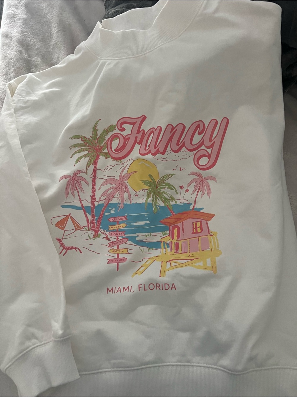 Fancy Miami Florida White Graphic Pullover Sweatshirt